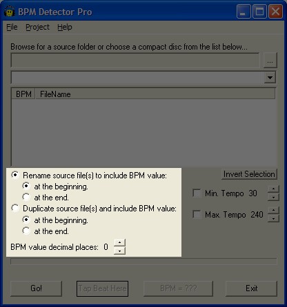 Output options dialog controls